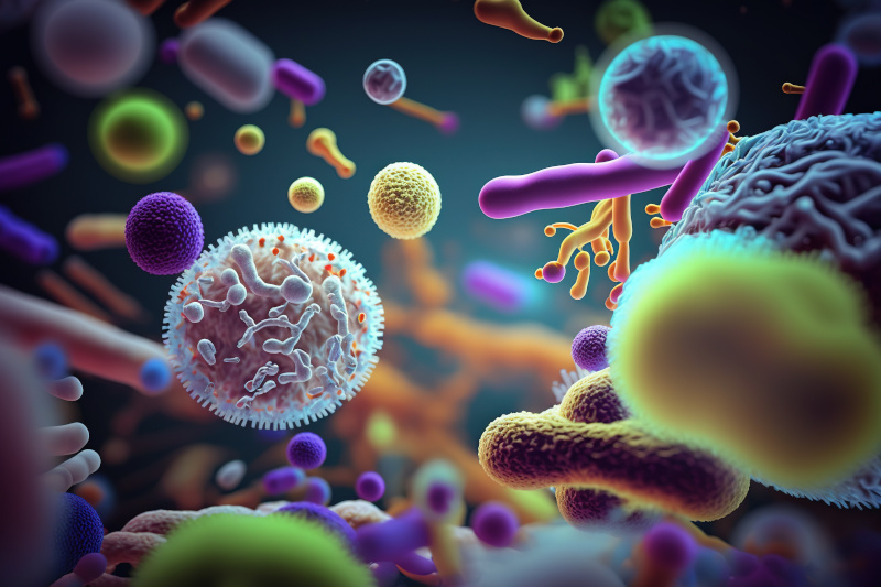 Probiotische Bakterien mikroskopisch vergrößert.