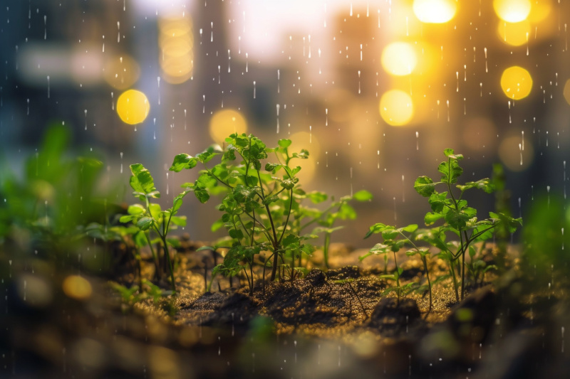 Saurer Regen rieselt auf Pflanzen